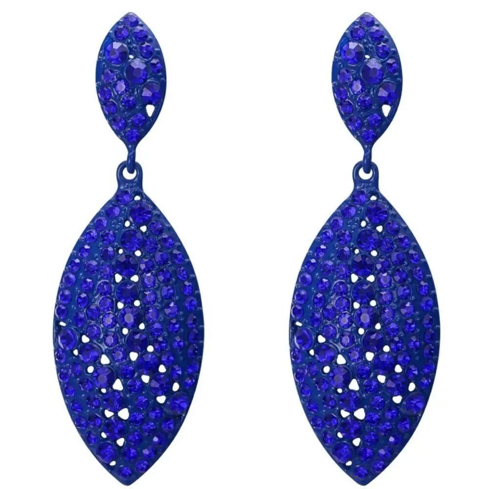 Blue with Sapphire Blue Crystal Double Leaf Chandelier Post Back Drop Earrings